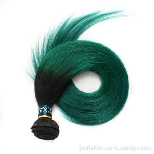 Cheap Price Brazilian Virgin Hair Cuticle Aligned Ombre 1b/green Color Human Hair Bundles with Lace Closure Remy Hair Extension